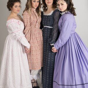 Handmade Pink & White Floral Civil War Era Summer Dress with Pleating Details